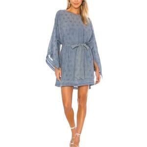 Tularosa Melinda Belted Shift Dress with Slip Size XXS Blue Cotton Eyelet Boho